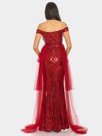 WOMEN'S SLEEVELESS OFF SHOULDER SEQUINS MAXI DRESS