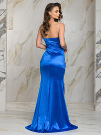 WOMEN'S SLEEVELESS OPEN BACK SURPLICE BODYCON FRONT SLIT MAXI GOWN DRESS