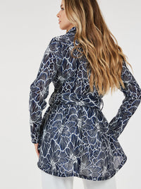 WOMEN'S LONG SLEEVE ZIP UP HIGH-LOW BELTED JACKET