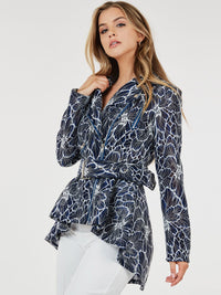 WOMEN'S LONG SLEEVE ZIP UP HIGH-LOW BELTED JACKET