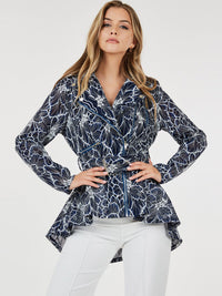 WOMEN'S LONG SLEEVE ZIP UP HIGH-LOW BELTED JACKET