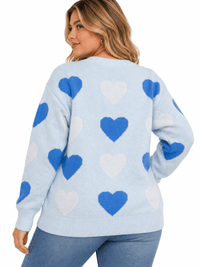 PLUS SIZE LONG SLEEVE HEARTS PRINT PULLOVER COLORBLOCK SWEATER