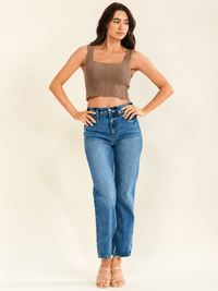 WOMEN'S SLEEVELESS SQUARE NECK RIBBED CROP TOP