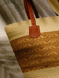 WOMEN'S STRAW SUN HAT WITH MATCHING WOVEN COLORBLOCK TOTE BAG