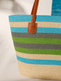 WOMEN'S STRAW SUN HAT WITH MATCHING WOVEN COLORBLOCK TOTE BAG