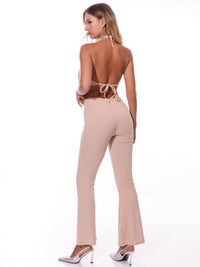 WOMEN'S SLEEVELESS CROP TOP & ELASTIC WAIST PANTS FLOWER DETAILED 2PC SET