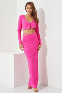 *****WOMEN'S SLEEVELESS BRALETTE WITH LONG SLEEVE CARDIGAN & ZIP UP MAXI SKIRT DETAILED 3PC. SET