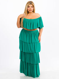 PLUS SIZE OFF SHOULDER TOP & MAXI SKIRT TIERED RUFFLE 2PC. SET