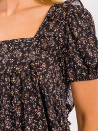 WOMEN'S SHORT PUFF SLEEVE SQUARE NECK FLORAL TIERED MAXI DRESS