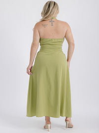 PLUS SIZE SLEEVELESS HALTER NECK OPEN BACK MAXI DRESS