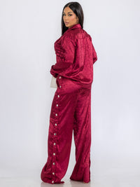 WOMEN'S LONG SLEEVE BLOUSE & ELASTIC WAIST PANTS DETAILED PRINTED 2PC. SET