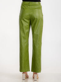 WOMEN'S BUTTON CLOSURE POCKETS PU PLEATHER PANTS