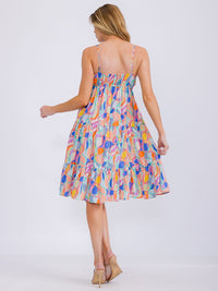 WOMEN'S SLEEVELESS MULTI PRINT TIERED MIDI DRESS