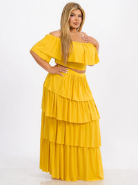PLUS SIZE OFF SHOULDER TOP & MAXI SKIRT TIERED RUFFLE 2PC. SET