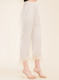 WOMEN'S ELASTIC WAIST FRONT POCKETS FEATHER LEG DETAILED PANTS