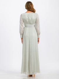 WOMEN'S LONG SLEEVE SURPLICE SELF TIE SHIMMER MAXI DRESS