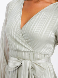 WOMEN'S LONG SLEEVE SURPLICE SELF TIE SHIMMER MAXI DRESS