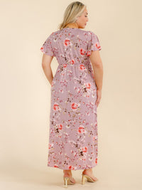 PLUS SIZE SHORT SLEEVE SURPLICE FLORAL MAXI DRESS