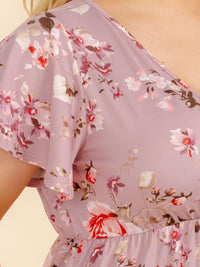 PLUS SIZE SHORT SLEEVE SURPLICE FLORAL MAXI DRESS