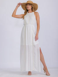 WOMEN'S SLEEVELESS HALTER NECK SLIT MAXI DRESS
