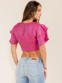 WOMEN'S SHORT RUFFLE SLEEVE CROP TOP