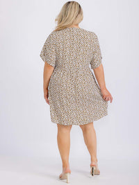 PLUS SIZE SHORT SLEEVE V-NECK FRONT POCKETS ANIMAL PRINT TUNIC MINI DRESS