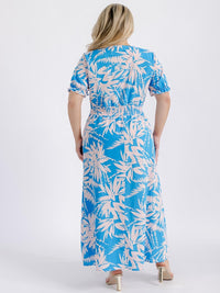 PLUS SIZE SHORT SLEEVE SURPLICE SMOCK WAIST FLORAL MAXI DRESS