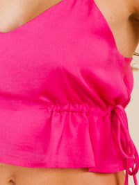 WOMEN'S SLEEVELESS V-NECK ADJUSTABLE WAIST CROP TOP