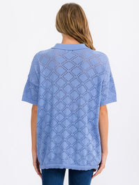 WOMEN'S SHORT SLEEVE BUTTON UP KNIT DETAILED TOP