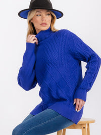 WOMEN'S LONG SLEEVE TURTLE NECK CABLE KNIT PULLOVER SWEATER