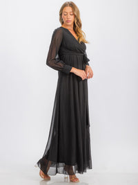 WOMEN'S LONG SLEEVE SURPLICE SELF TIE MAXI DRESS