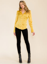 WOMEN'S LONG SLEEVE BUTTON UP SATIN BLOUSE