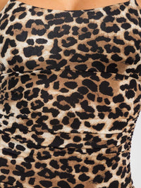 WOMEN'S SLEEVELESS SIDE RUCHED BODYCON ANIMAL PRINT MINI DRESS