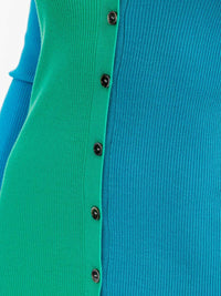 WOMEN'S LONG SLEEVE V-NECK BUTTON UP COLORBLOCK RIBBED BODYCON MIDI DRESS