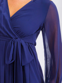 WOMEN'S LONG SLEEVE SURPLICE SELF TIE MAXI DRESS