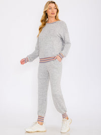 WOMEN'S LONG SLEEVE TOP & JOGGER LEG PANTS TRIM DETAILED 2PC. SET