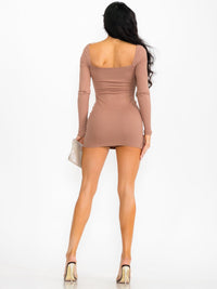 WOMEN'S LONG SLEEVE SQUARE NECK BODYCON RIBBED MINI DRESS
