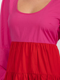 WOMEN'S LONG SLEEVE COLORBLOCK TIERED MINI DRESS