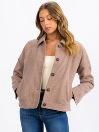 WOMEN'S LONG SLEEVE BUTTON CLOSURE FRONT POCKETS STRIPES JACKET