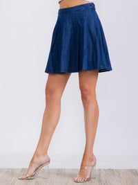 WOMEN'S BUTTON CLOSURE PLEATED DENIM MINI SKIRT