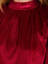 WOMEN'S SHORT SLEEVE MOCK NECK VELVET BLOUSE
