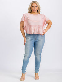PLUS SIZE SHORT SLEEVE RUFFLE PEPLUM BLOUSE