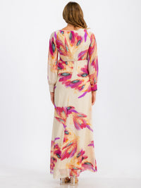 WOMEN'S LONG SLEEVE SURPLICE SELF TIE FLORAL MAXI DRESS
