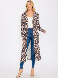 WOMEN'S LONG SLEEVES OPEN FRONT POCKETS ANIMAL PRINT CARDIGAN