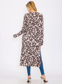 WOMEN'S LONG SLEEVES OPEN FRONT POCKETS ANIMAL PRINT CARDIGAN