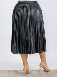 PLUS SIZE ZIP UP PU PLEATHER PLEATED MIDI SKIRT