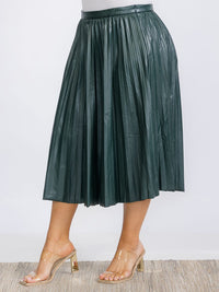 PLUS SIZE ZIP UP PU PLEATHER PLEATED MIDI SKIRT