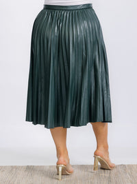 PLUS SIZE ZIP UP PU PLEATHER PLEATED MIDI SKIRT