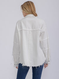WOMEN'S LONG SLEEVE BUTTON UP SEQUINS FRINGE DENIM SHACKET
