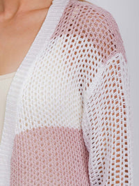 WOMEN'S LONG SLEEVE OPEN COLORBLOCK KNIT CARDIGAN
